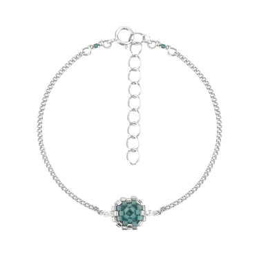 Pulsera Diamantes 1 Cuadrado Plata Ajustable Azul